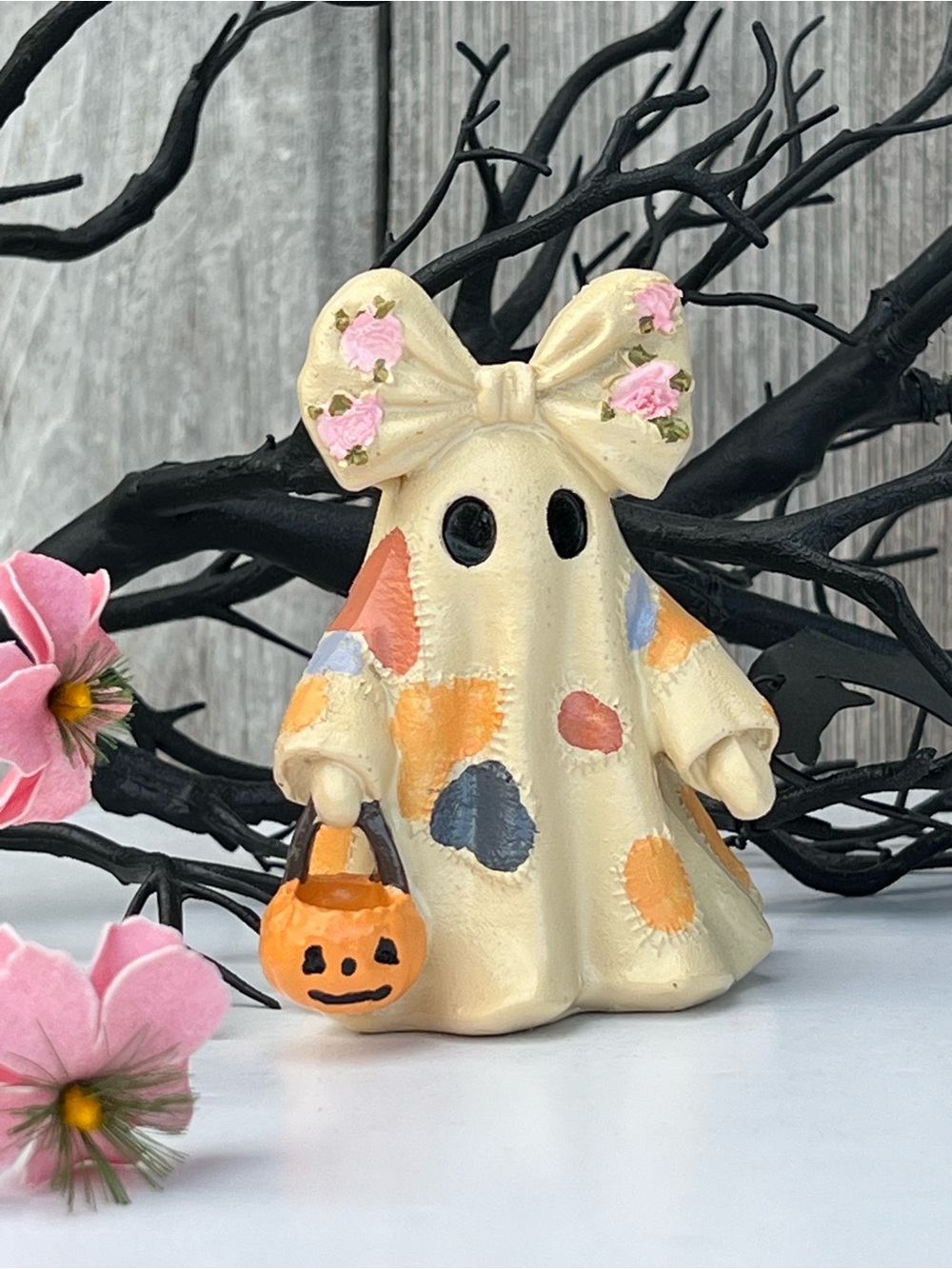 Vintage Halloween Patchwork Ghosts , Halloween Decoration 4in ( New) - Picture 3 of 6